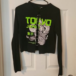 Black Longsleeve Cropped Top w/ Metal detailing